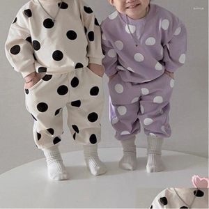 Set di abbigliamento coreano autunno e inverno set carino maglione a pois grandi vestiti casual per ragazza in due pezzi ragazze per bambini consegna di goccia maternità del bambino Dhgpb