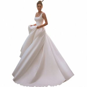 sol Simple Square Collar Sleevel A-Line Wedding Dr For Bride Spandex Pleats Backl Sexy Vestido De Novia w6Rl#