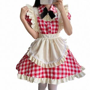 Preto Red Grid Maid Suit Cosplay Lolita Dr Kawaii Role Play Traje Clássico Bonito Estilo Garçom Uniformes N7ue #