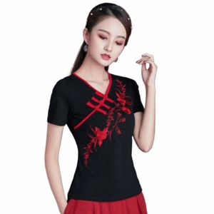 fi Casual Elegant Summer Embroidery Ethnic Style Women Clothes Shirts for Women T-shirts Y2k Tops Vintage Women Clothing X0jf#