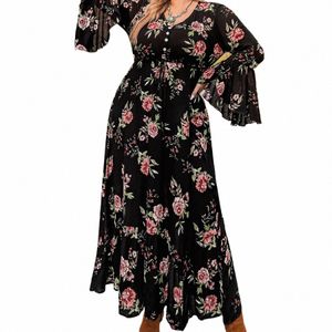 2023 Women's New Printed Fall/Winter Style Lg Sleeve Plus Size Dr b1oZ#