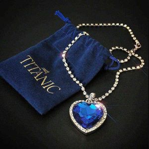 Titanic Heart of Ocean Blue Heart Love Forever Anhänger Halskette Samtbeutel Y12181897