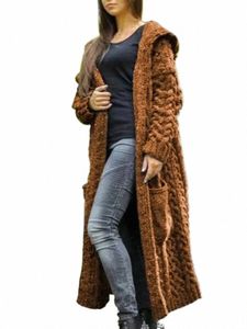 Zbza Women Cardigan Spring Autumn New Fi tröja Knitwear Hooded Cardigan Coat Casual Sticked tröja för kvinnor M4HW#