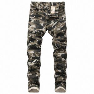 Camoue dżinsy Persalność męskie dżinsy w rozmiarze rozległe armia zielony druk dżinsowe spodnie Design W2vy#