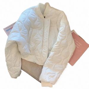 Gidyq White Pink Cottded Jacket Women Korean Fi Winter Parkas Chic Short Lightweight Warm Zipper Bomber Coats New S5WJ＃