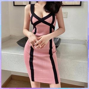 Casual Dresses Summer Women's Patchwork V Neck Sexy Bodycon Spaghetti Strap Party Beach Sticked ett stycke Mini Dress Vestidos