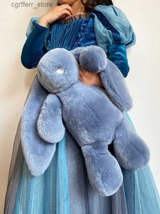 Stuffed Plush Animals 65cm Oversized Rex Rabbit Fur Dolls Pillow Cute Long Ears Real Hair Bunny Plush Toys for Children Girls Birthday Present240327