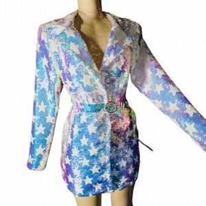 Fling Star Sequins Костюм Dr Женщины День Рождения Костюм Певица Танцовщица Dr Stage Jazz Dance Wear Festival Outfit XS5840 c2eH #