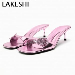 LAKESHI Sandali con tacco per donna Tacchi alti Pantofole con design a conchiglia rosa Estate Elegante Open Toe Scarpe da sposa per feste 240320