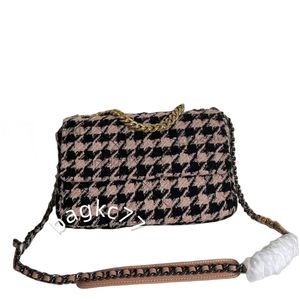 24S France Womens Series Equilted Houndstooth Bags Bold Chain Handle Tote Crossbody Counter Pres