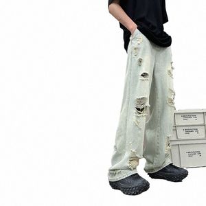 2023 New Fi Heavy Industry Strappato Baggy Jeans da uomo Pantaloni Y2K Abbigliamento dritto Hip Hop Cott Pantaloni Pantal Homme W5Z8 #