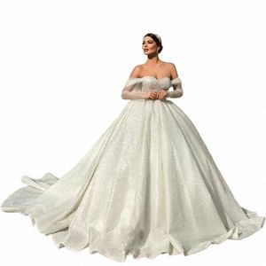 sparkly Lg Sleeves Wedding Dres 2024 For Women Off The Shoulder Sequins Bridal Gowns Dubai Arabic Princ Vestido De Novia Q4lQ#