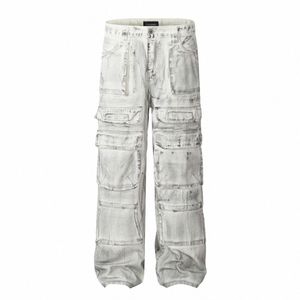 Hip Hop Cargo Vintage Jeans Hosen Harakuju Streetwear Baggy Denim Hosen Für Männliche Patchwork C8EW #