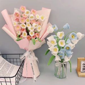Knitting Crochet Yarn Flowers Hand Bouquet Handmade Bouquet Diy Material Pack Full Knitted Flowers Finished Lily Of The Valley Rose Weave