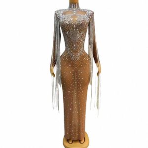 Nya Sier Rhinestes Crystals fransar Sexig transparent Dr outfit nattklubb födelsedagsdansfest Photoshoot Collectis D2RO#