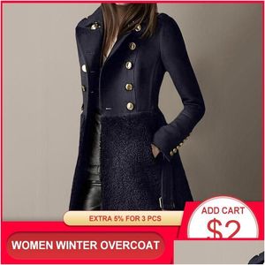 Women'S Wool & Blends Womens 2022 Winter Double-Breasted Coat Women Overcoat Jacket Thick Warm Fleece Korean Plus Size Wrap Coats Fema Dh1R6