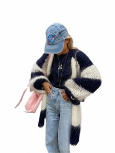 ctrast color fur fur knit lg cardigan coat women fi lg sleeve shiceen dark jacket 2023 Winter Female Street Coats 62Cz#