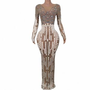 women Sexy Evening Party Celebrati Prom Gowns Birthday Pearl Mesh Dr Floor Length Dr Singer Perspective Dr Fanxing K9Zf#