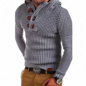 autunno inverno maglioni spessi per uomo casual caldo pullover lavorato a maglia manica Lg slim fit maglione dolcevita Cott con cappuccio R698 #