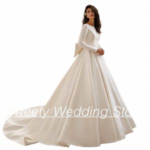 jiayigg Ivory Wedding Dr Modern Lg Sleeves Scoop Neck Big Bow Back Zipper Butts Ball White Bridal Gown Vestido Novia 96EY#