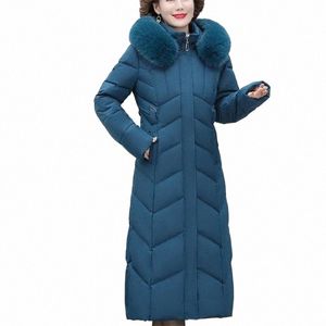 2023 Ny Winter Women Jacket LG PARKA Middle-Aged Mother Snow Wear Coat Päls krage ner vadderad jacka kvinnlig huva utkläder 93t7#