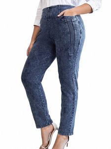 lih hua women's plus size jeans秋のシックなエレガントなジーンズのためのコットニットママジーンズ37y3＃