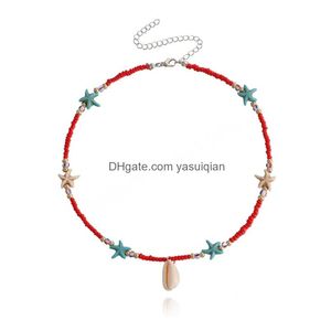 Чокеры, колье, богемное цветное ожерелье из рисовых бусин для женщин, летняя пляжная ракушка, подвеска в виде морской звезды, женский ювелирный подарок в стиле бохо, Drop De Dhfkt