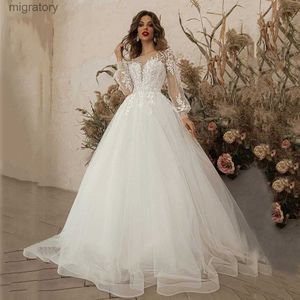 Urban Sexy Kleider BOHO Vintage Hochzeit für Frauen Lace-Up Puffärmel Brautkleider A-Linie Vestidos De Novia Applikationen Illusion Brautkleid yq240329