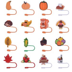 thanksgiving pumkin silicone straw toppers accessories cover charms Reusable Splash Proof drinking dust plug decorative 8mm/10mm straw party supplies