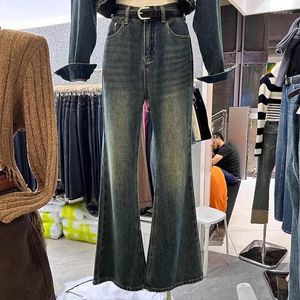 Kadınlar kot retro yüksek bel ince kadın sokak kıyafeti parlama denim pantolon y2k moda sokak yıkanmış pantolon sonbahar