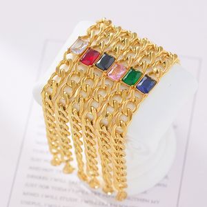 Designer Jewelry Gift European and American cross-border minimalist NK chain color zircon bracelet trend gold-plated round square zircon stainless steel bracelet