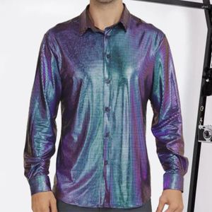 Men's Casual Shirts Men Relaxed Fit Shirt Shiny Surface Performance With Turn-down Collar Single-breasted Design For Club Party Disco