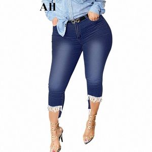 Plus Size Nappa Patchwork Vintage elastico magro al ginocchio Distred Mom Jeans Pantaloni da equitazione Denim Jeggings Pant Leggings Capris O8qM #