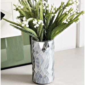 Wazony srebrna biała krzywa ręcznie robiona moda domowa szafka dekoracja mozaika mozaika prosta szklana wazon