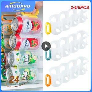 Armazenamento de cozinha 2/4/6 pçs buraco bebida refrigerante pode organizador cremalheiras geladeira garrafa titular cerveja prateleira de refrigeração casa