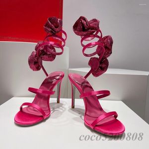 Scarpe eleganti Primavera Autunno Stivaletti da donna Moda Sandali in vera pelle di seta Tacchi altissimi Décolleté con fiori di cristallo Festa 41