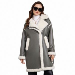astrid Fi Lamb Wool Lining Jacket Women Suede Fabric Wind Fur One Piece with Zipper Leather Fur Fleece Coat Streetwear S2MB#