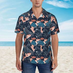 Camisas casuais masculinas camisa havaiana praia montanhas pintura quimono arte blusas japonês tradicional paisagem homens manga curta retro