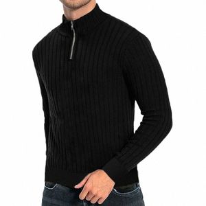 Semi Turtleneck LG Sleeve Half Zip Loose Sticked tröja toppar Male Solid Lantern Sleeve Knitwear Pullover Tops BSD-PUBG-ZW123 32WF#