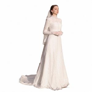 toofg All Lace Wedding Dres A Line Lg Sleeve Wedding Gowns High Neck Butts Formal Bride Dr Women Party Bridal Gowns c9CS#