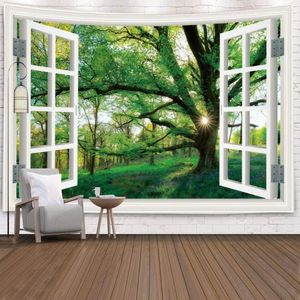 Tapestries Nordic Window Natural Scenery Tapestry Decorative Wall Cloth For Dormitory Home Living Room Simple Art Hanging Aesthetic