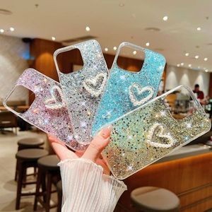 3D Heart Love Bling Diamond Cases For Samsung S24 Ultra S23 FE S22 Ultra A55 A35 A15 A05 A05S A25 A24 A54 A34 A14 A04 A53 A73 A33 A13 Beads Confetti Foil Sequin Soft TPU Cover