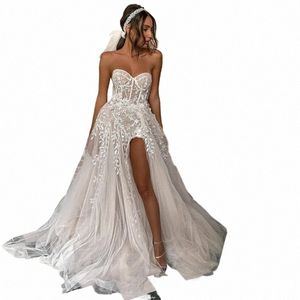 Lorie sexy Beach Wedding Dres per la sposa elegante pizzo Boho abiti da sposa Strapl Sleevel alta Split Princ Dres 2021 08yv #