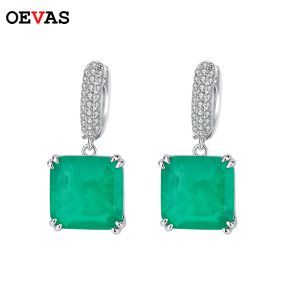 Küpe Oevas% 100 925 Gümüş 12*12mm Emerald Paraiba Yakut Yüksek Karbon Elmas Damla Küpe Küpe Köpüklü Fine Mücevherat