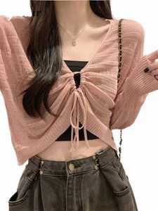 jielur autumn new Solid Color Slim Cardigan Woman Sweet Ladies Hollow out out out out out out out out