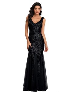 Sequin Spliced ​​Mesh Mermaid Plus Size Size Afton Double V Neck Sleeveless Selling Bridesmaid Stretch Dress Prom Gown 240325