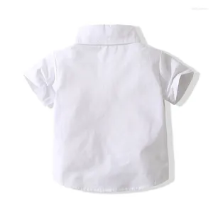 Conjuntos de roupas Criança Menino Roupas Elegantes 1-5 Anos Cavalheiro Botão Camisa Bowtie Com Suspender Shorts Roupas Formais