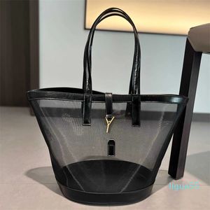 Designer Beach Tote Mesh Shoulder Bag Women mode shopping tryckt brev logotyp transparent axel strand bärbar miljö