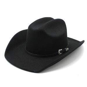 Män kvinnor västra cowboy hatt med bälte vinter höstkyrka jazz elegant cowgirl sombrero caps 240314