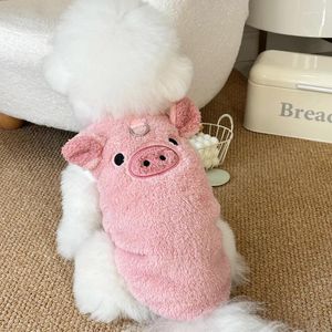 Hundkläder Vinterkattkläder med spänne sött gris tryck husdjur plyschtröja för små hundar pomeranian chihuahua valpvästjacka